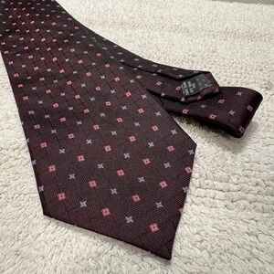 Andrew Fezza Tie Burgundy Micro Medallion Monogram 100% Silk Foulard Old Money